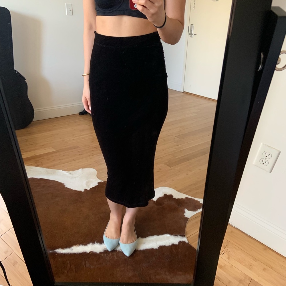 BCBG Black Velvet Long Midi Skirt